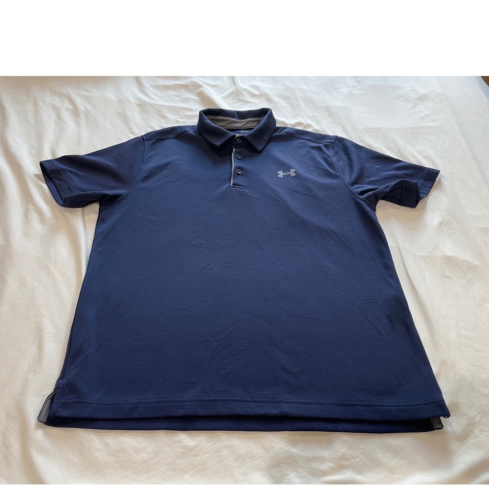 Under Armour Mens Navy Blue Loose Fit Short Sleeve Golf Athletic Polo Shirt LG